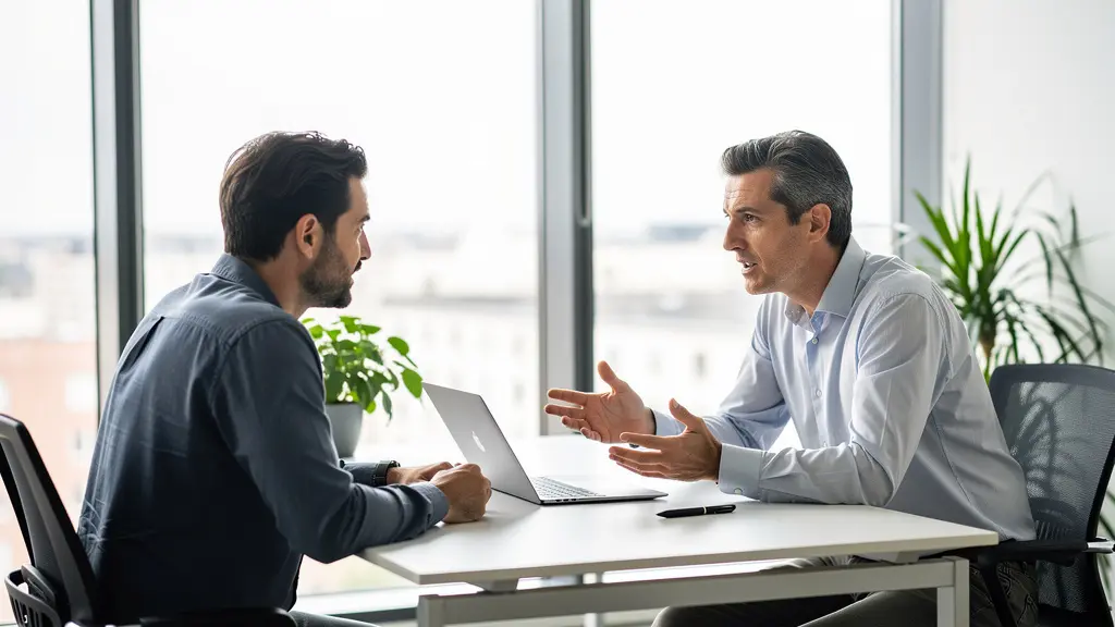 Conseiller financier et client en discussion dans un bureau contemporain