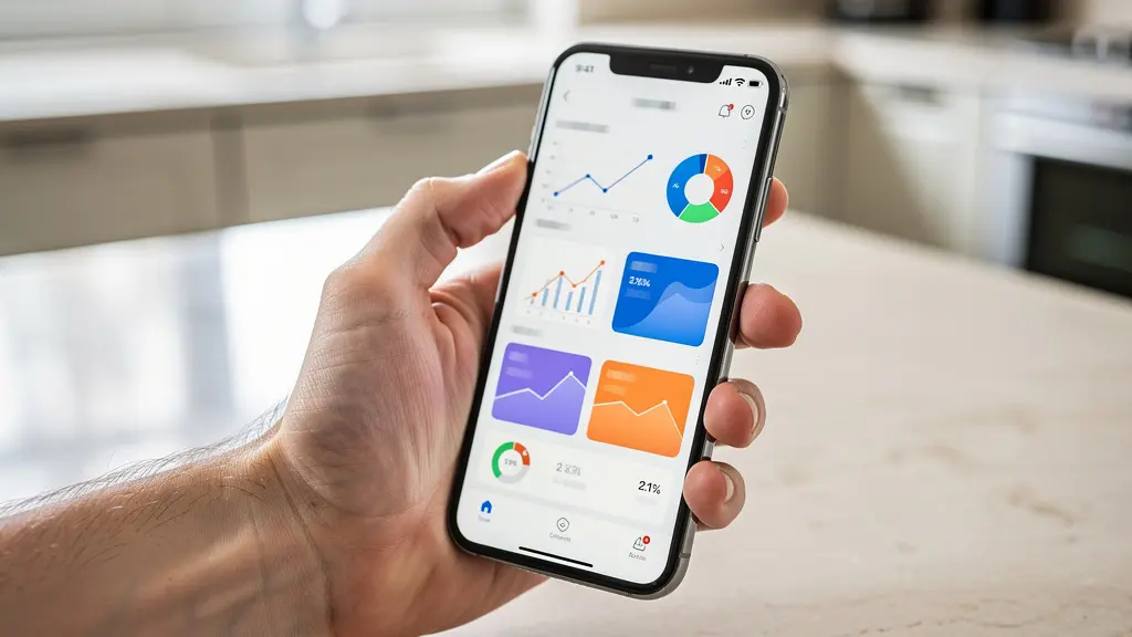 Main tenant un smartphone avec interface de simulation prêt immobilier
